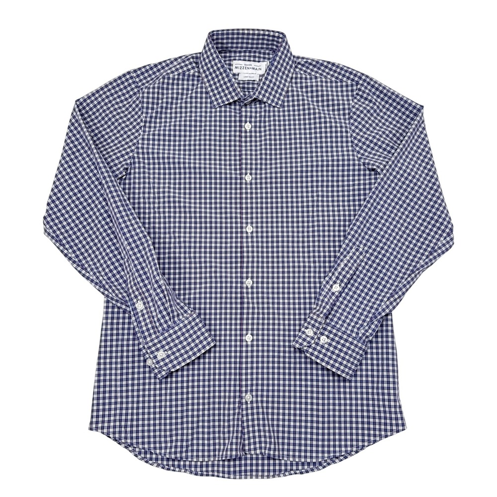 Mizzen + Main‎ Shirt Mens Size Large Trim Fit Leeward Button Down Plaid Blue